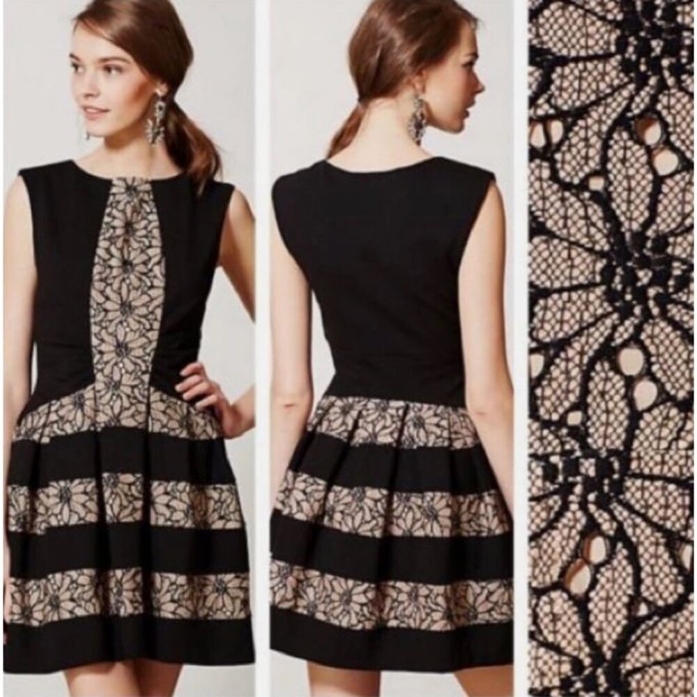 Anthropologie Eva Franco Laced Strata Dress Women's 4 Mini Fit & Flare Pleated